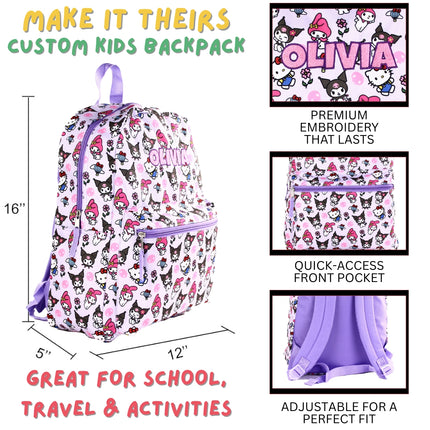 Personalized Hello Kitty Backpack for Kids | Custom Name Embroidered Bookbag (16 Inch)