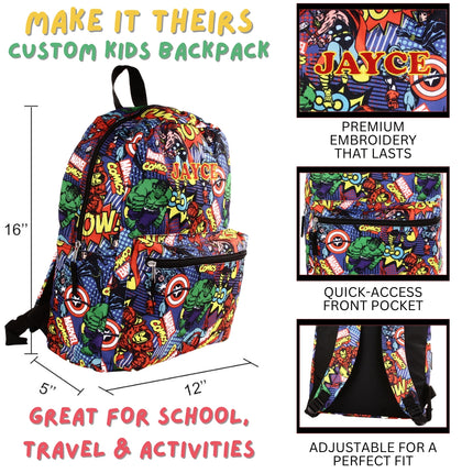 Personalized Avengers Backpack for Kids | Custom Name Embroidered Bookbag (16 Inch)