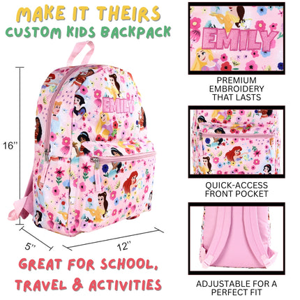 Personalized Disney Princess Backpack for Kids | Custom Name Embroidered Bookbag (16 Inch)