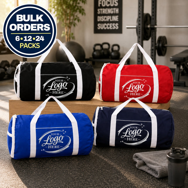 Custom Logo/Text Duffel Bag | Personalized Gym & Travel Bags | Model 3018 (Sold in Bulk Packs)