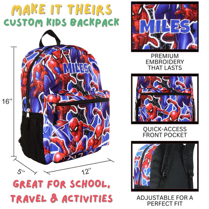 Personalized Spider-Man Backpack for Kids | Custom Name Embroidered Bookbag (16 Inch)