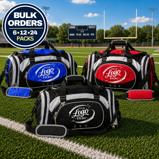 Custom Logo/Text Deluxe Duffel Bag | Personalized Sport & Travel Bags | Model 6078 (Sold in Bulk Packs)