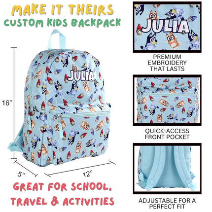 Personalized Bluey Backpack for Kids | Custom Name Embroidered Bookbag (16 Inch)