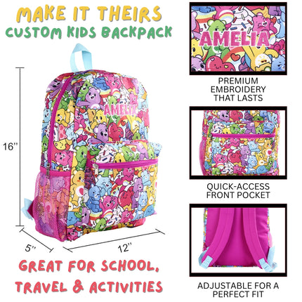 Personalized Care Bears Backpack for Kids | Custom Name Embroidered Bookbag (16 Inch)