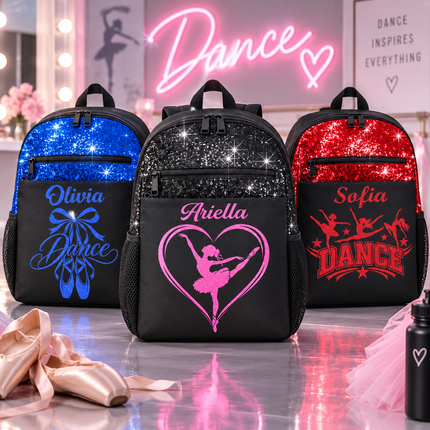 Personalized Dance & Ballet Backpack with Custom Name & Glitter Accents