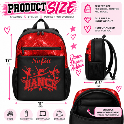 Personalized Dance & Ballet Backpack with Custom Name & Glitter Accents