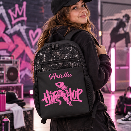 Personalized Hip Hop Dance Backpack with Custom Name & Glitter Accents