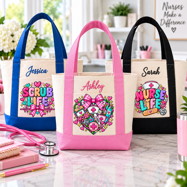 Personalized Nurse Mini Tote Bag – Custom Embroidered Name