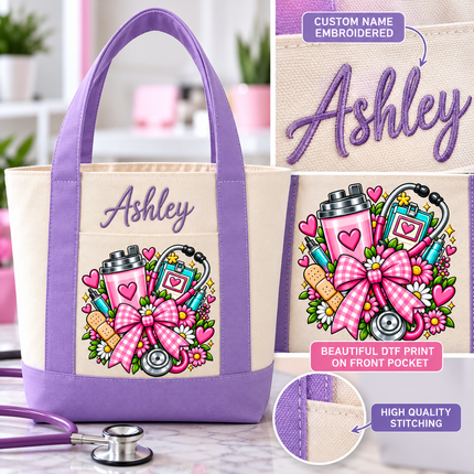 Personalized Nurse Mini Tote Bag – Custom Embroidered Name