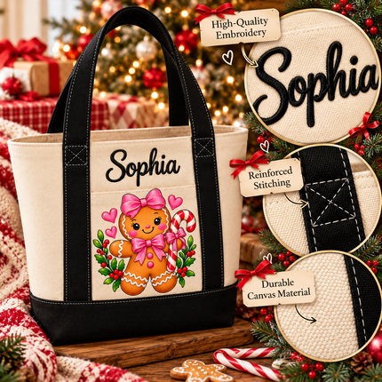 Personalized Christmas Mini Tote Bag – Custom Embroidered Name