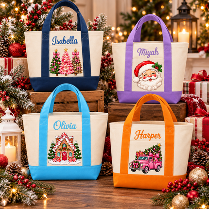Personalized Christmas Mini Tote Bag – Custom Embroidered Name