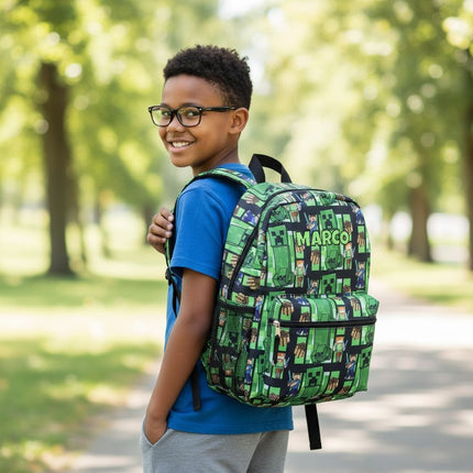 Personalized Minecraft Backpack for Kids | Custom Name Embroidered Bookbag (16 Inch)