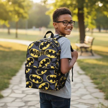 Personalized Batman Backpack for Kids | Custom Name Embroidered Bookbag (16 Inch)