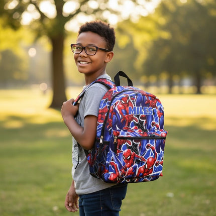 Personalized Spider-Man Backpack for Kids | Custom Name Embroidered Bookbag (16 Inch)