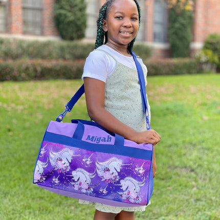 Personalized Kid's Travel Duffel Bag - Floral Unicorn