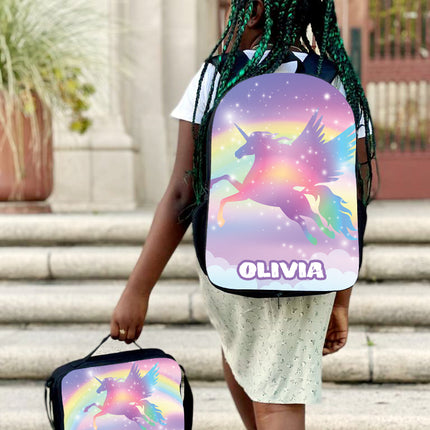 Personalized Full Color Backpacks / Lunch Bag / Duffel Bag - Unicorn Rainbow