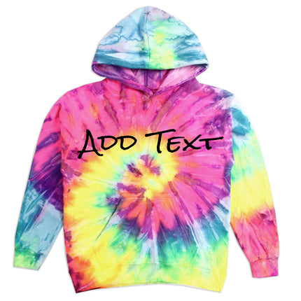Personalized Neon Tie Dye Fleece Pullover Hooded Sweatshirt - Grey/Rainbow