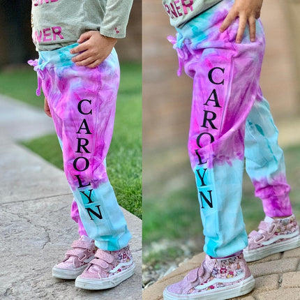 Personalized Neon Tie Dye Fleece Jogger Pants - Aqua/Purple