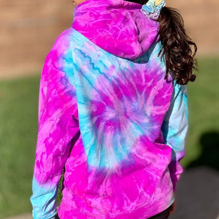 Personalized Neon Tie Dye Fleece Pullover Hooded Sweatshirt - Grey/Rainbow
