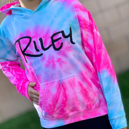 Personalized Neon Tie Dye Fleece Pullover Hooded Sweatshirt - Rainbow