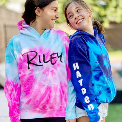 Personalized Neon Tie Dye Fleece Pullover Hooded Sweatshirt - Rainbow